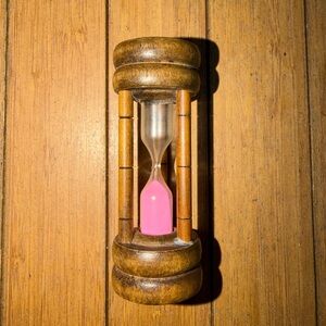 Vintage Wooden Hourglass with Pink Sand